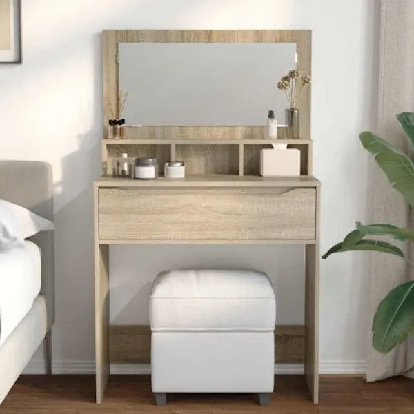 vidaXL Sminkbord>Sängrum Smyckesbord med låda Sonoma-ek 80 x 39,6 x 135 cm