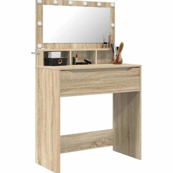 vidaXL Sminkbord>Sängrum Smyckesbord med låda Sonoma-ek 80 x 39,6 x 135 cm