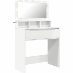 vidaXL Sminkbord>Sängrum Smyckesbord med låda Högblanka vita 80 x 39,6 x 135 cm