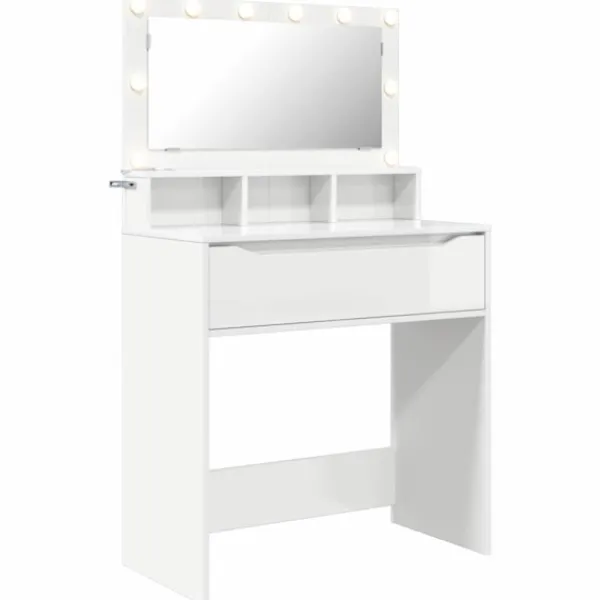 vidaXL Sminkbord>Sängrum Smyckesbord med låda Högblanka vita 80 x 39,6 x 135 cm