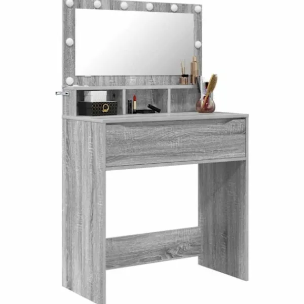 vidaXL Sminkbord>Sängrum Smyckesbord med låda Grå Sonoma 80 x 39,6 x 135 cm