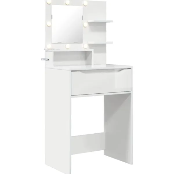 vidaXL Sminkbord>Sängrum Smyckesbord med låda Högblanka vita 80 x 39,6 x 135 cm