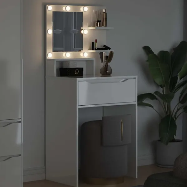 vidaXL Sminkbord>Sängrum Smyckesbord med låda Högblanka vita 80 x 39,6 x 135 cm