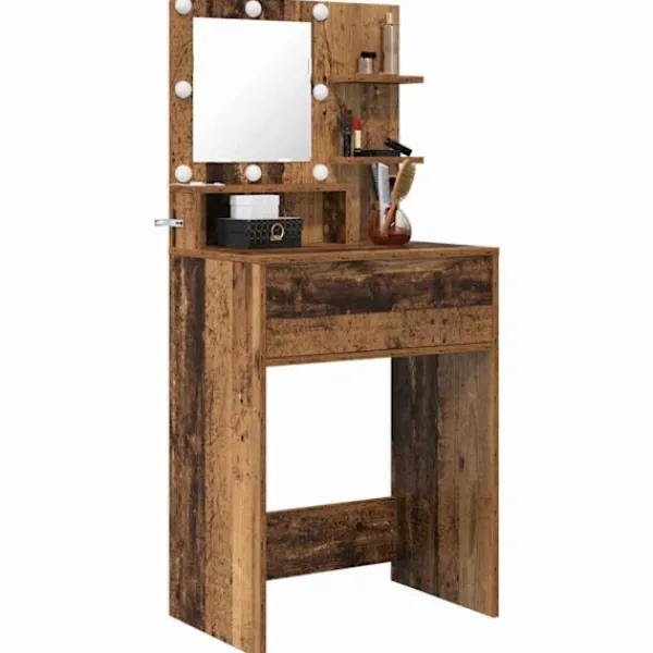 vidaXL Sminkbord>Sängrum Smyckesbord med låda Gammalt trä 80 x 39,6 x 135 cm