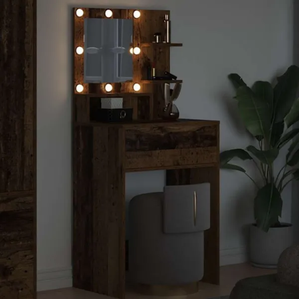 vidaXL Sminkbord>Sängrum Smyckesbord med låda Gammalt trä 80 x 39,6 x 135 cm