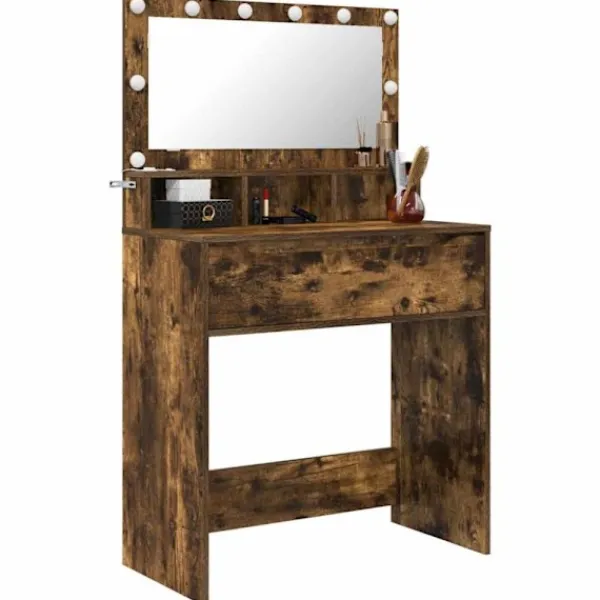 vidaXL Sminkbord>Sängrum Smyckesbord Rökt ek 80 x 39,6 x 135 cm Konstruerat trä