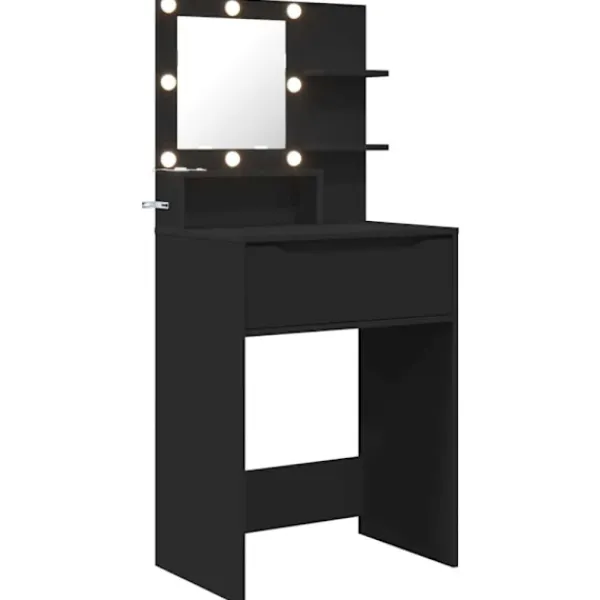 vidaXL Sminkbord>Sängrum Smyckesbord Svart 80 x 39,6 x 135 cm Konstruerat trä