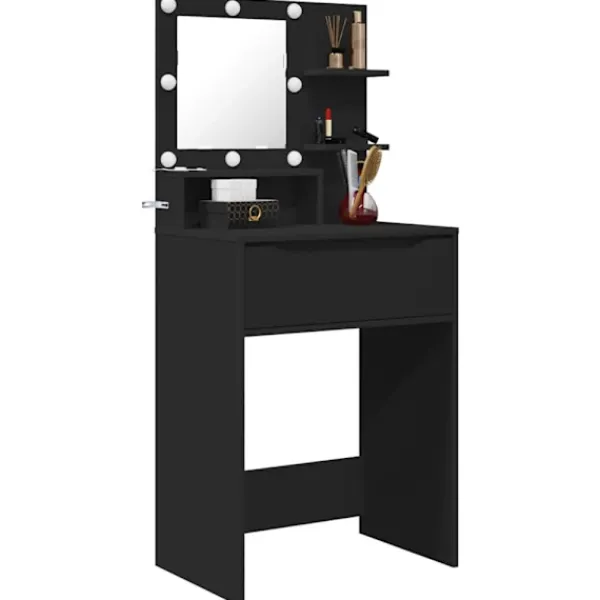 vidaXL Sminkbord>Sängrum Smyckesbord Svart 80 x 39,6 x 135 cm Konstruerat trä