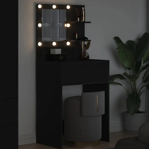vidaXL Sminkbord>Sängrum Smyckesbord Svart 80 x 39,6 x 135 cm Konstruerat trä