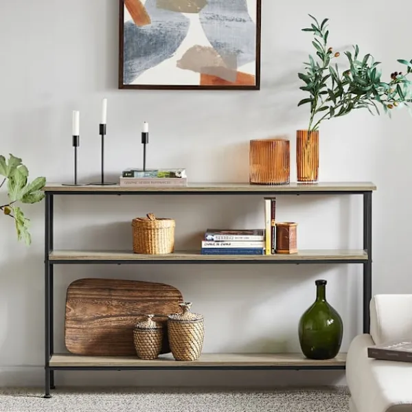 SoBuy Hyllor>Entrékonsol med 3 hyllor i svart 122x20x77cm, industriell FSB49-PZ