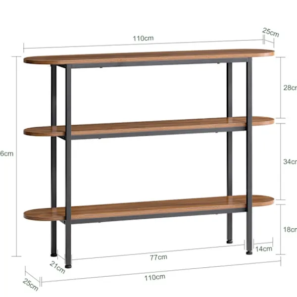 SoBuy Hyllor>Entrékonsol med 3 hyllor i brun 110x25x85cm, industriell FSB67-WS