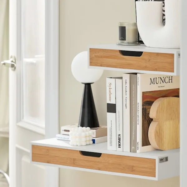 SoBuy Hyllor>Hylla med låda med 1 låda i träfärg 40x24.5x8cm, modern FRG92-WN