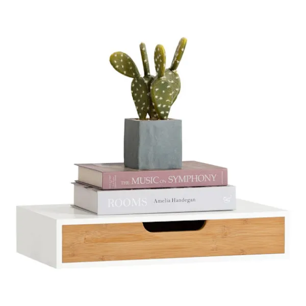 SoBuy Hyllor>Hylla med låda med 1 låda i träfärg 40x24.5x8cm, modern FRG92-WN
