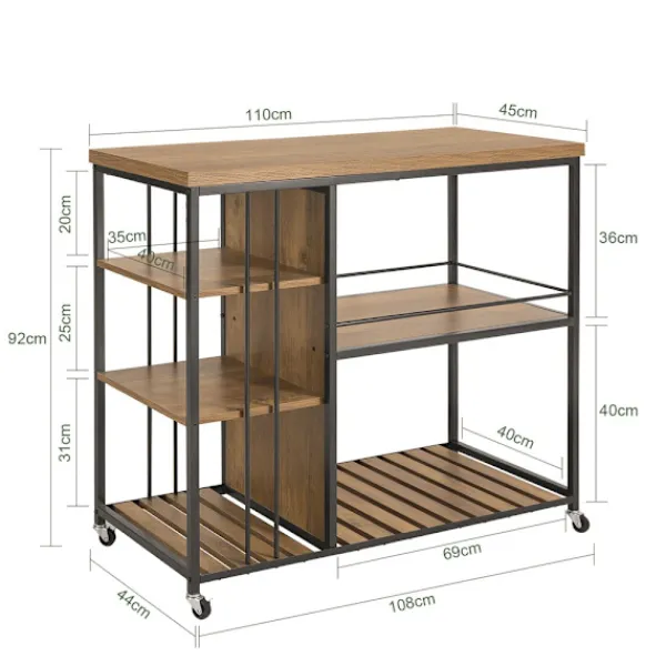 SoBuy Köksö>Köksö med 5 hyllor i brun 110x45x91cm, industriell SVW18-F