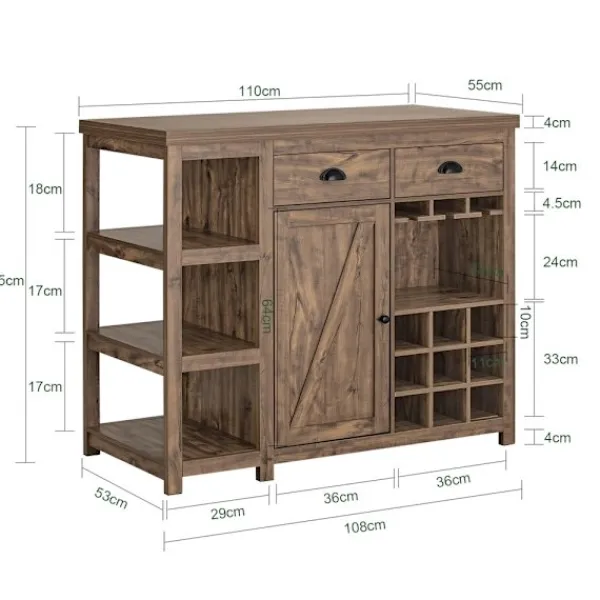 SoBuy Köksö>Köksö med 3 hyllor i träfärg 110x55x95cm, rustik SVW20-N