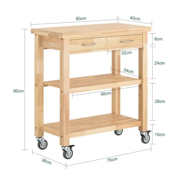 SoBuy Köksö>Köksö med 1 låda i träfärg 80x40x90cm, klassisk FKW24-N