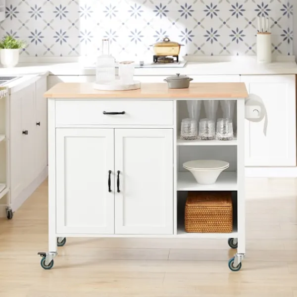 SoBuy Köksö>Köksö med 1 låda i träfärg 108x48x89cm, modern FKW103-WN