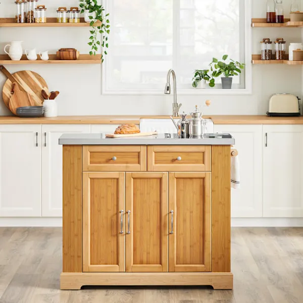SoBuy Köksö>Köksö med 2 lådor i träfärg 107x71x92.5cm, funktionell FKW130-N
