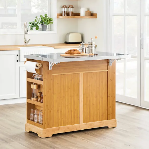 SoBuy Köksö>Köksö med 2 lådor i träfärg 107x71x92.5cm, funktionell FKW130-N