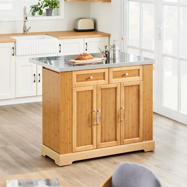 SoBuy Köksö>Köksö med 2 lådor i träfärg 107x71x92.5cm, funktionell FKW130-N