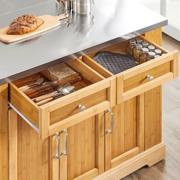 SoBuy Köksö>Köksö med 2 lådor i träfärg 107x71x92.5cm, funktionell FKW130-N