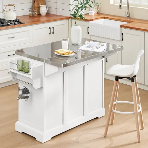 SoBuy Köksö>Köksö med 2 lådor i vit 129x71x91cm, modern FKW128-ST