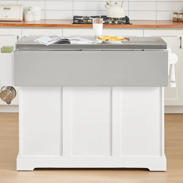 SoBuy Köksö>Köksö med 2 lådor i vit 129x71x91cm, modern FKW128-ST