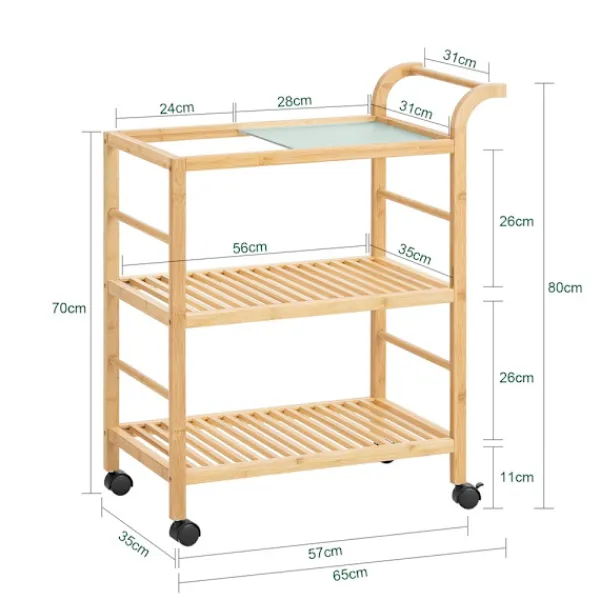 SoBuy Köksö>Köksvagn med 3 hyllor i träfärg 65x35x79.5cm, modern SVW24-N