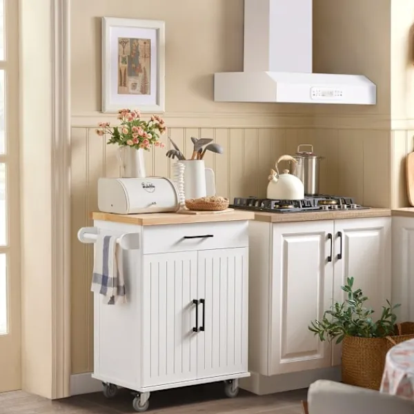 SoBuy Köksö>Köksvagn med 1 låda i träfärg 74x45.6x91cm, modern FKW119-WN