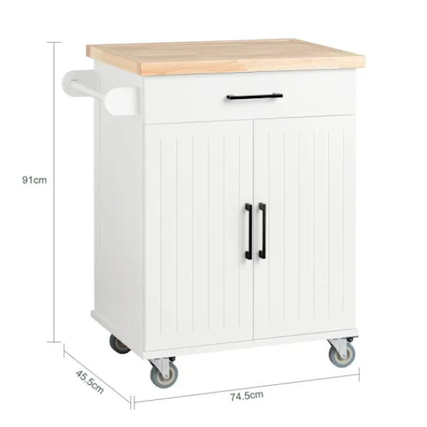SoBuy Köksö>Köksvagn med 1 låda i träfärg 74x45.6x91cm, modern FKW119-WN