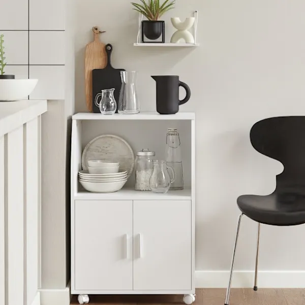 SoBuy Köksö>Köksvagn med 2 lådor i vit 55x38x84cm, modern FRG241-W