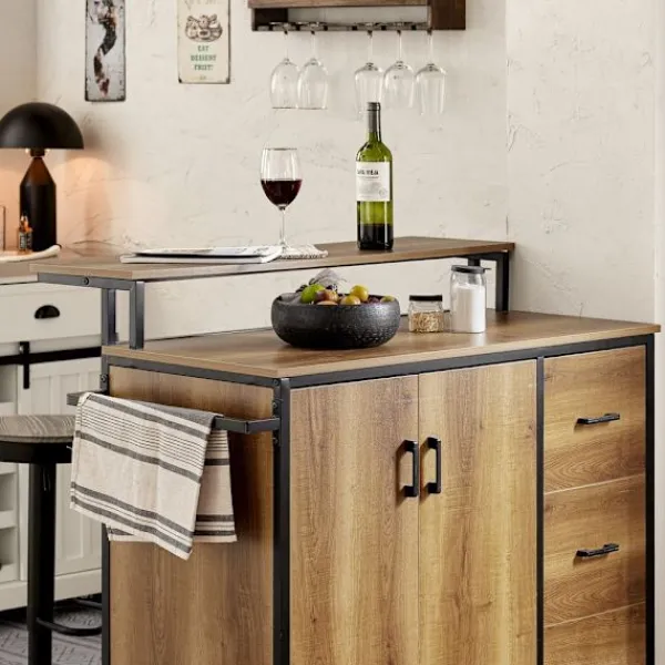 SoBuy Köksö>mörkbrun köksö med hjul 106x49x105cm, industriell KNL02-PF