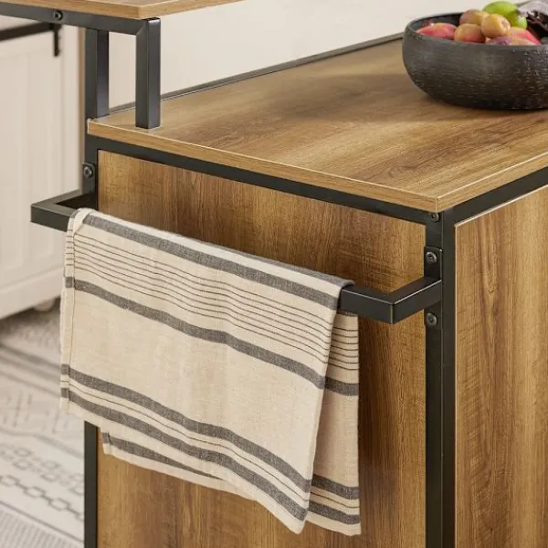SoBuy Köksö>mörkbrun köksö med hjul 106x49x105cm, industriell KNL02-PF