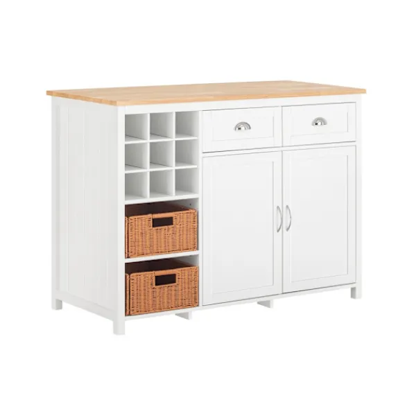 SoBuy Köksö>vit köksö med 2 korgar och 1 barbord 120x60x90cm, modern KNL05-W