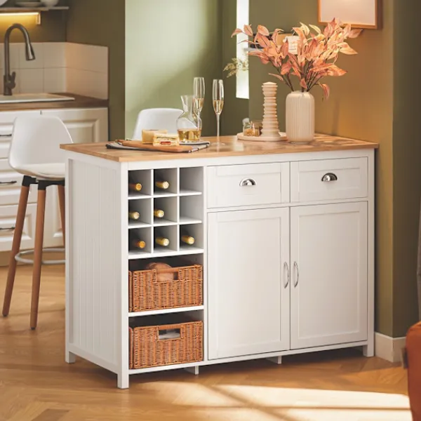 SoBuy Köksö>vit köksö med 2 korgar och 1 barbord 120x60x90cm, modern KNL05-W