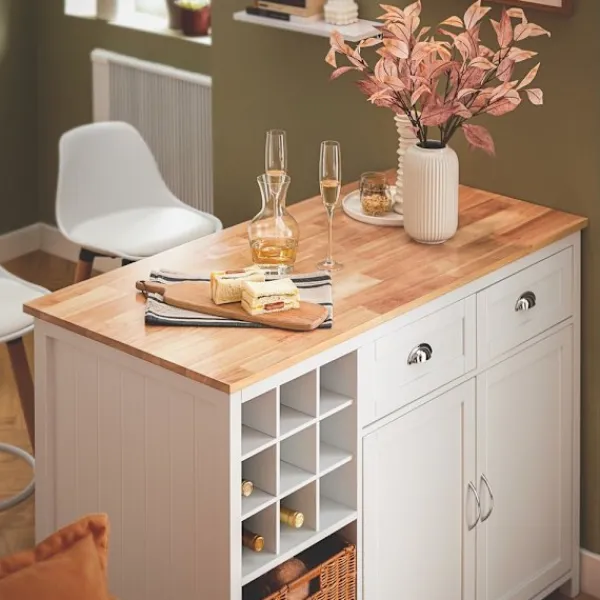 SoBuy Köksö>vit köksö med 2 korgar och 1 barbord 120x60x90cm, modern KNL05-W