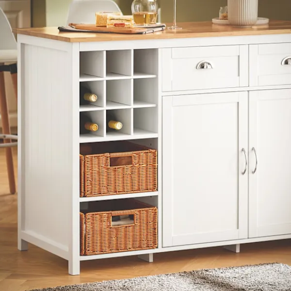 SoBuy Köksö>vit köksö med 2 korgar och 1 barbord 120x60x90cm, modern KNL05-W