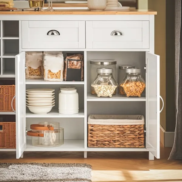 SoBuy Köksö>vit köksö med 2 korgar och 1 barbord 120x60x90cm, modern KNL05-W