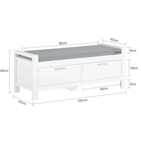 SoBuy Balkongmöbler>vit skohylla med 2 lådor 100x40.01x40.01cm, modern FSR74-W