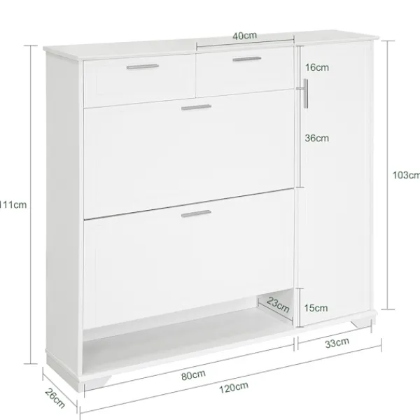 SoBuy Skåp>vit skåp för skor med 1 låda 120x26x110cm, modern FSR104-W
