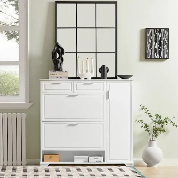 SoBuy Skåp>vit skåp för skor med 1 låda 120x26x110cm, modern FSR104-W