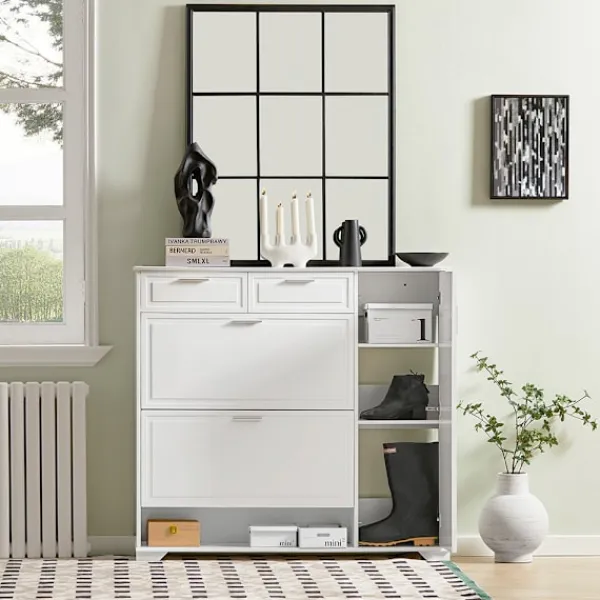 SoBuy Skåp>vit skåp för skor med 1 låda 120x26x110cm, modern FSR104-W