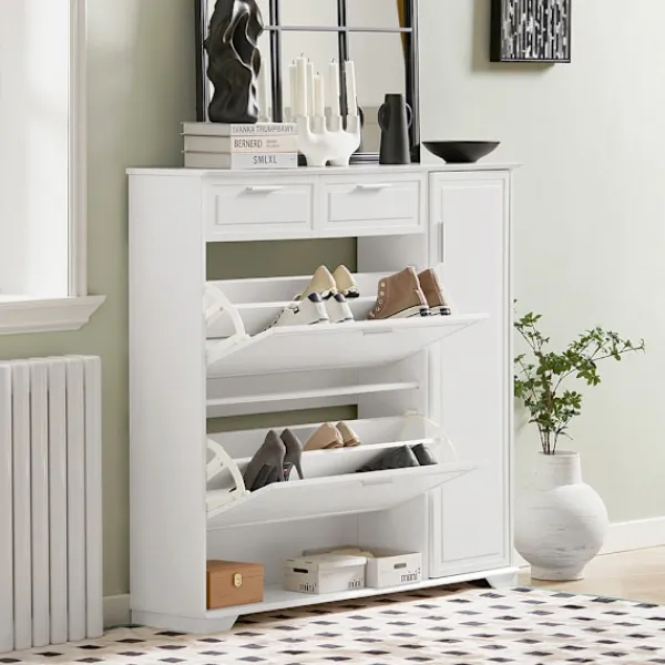 SoBuy Skåp>vit skåp för skor med 1 låda 120x26x110cm, modern FSR104-W