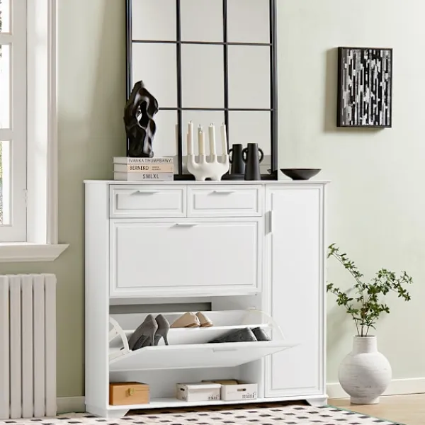 SoBuy Skåp>vit skåp för skor med 1 låda 120x26x110cm, modern FSR104-W