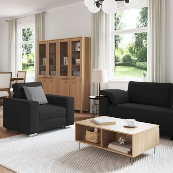 vidaXL Soffor>Soffa 3 pcs Svart Linnenblandad tyg