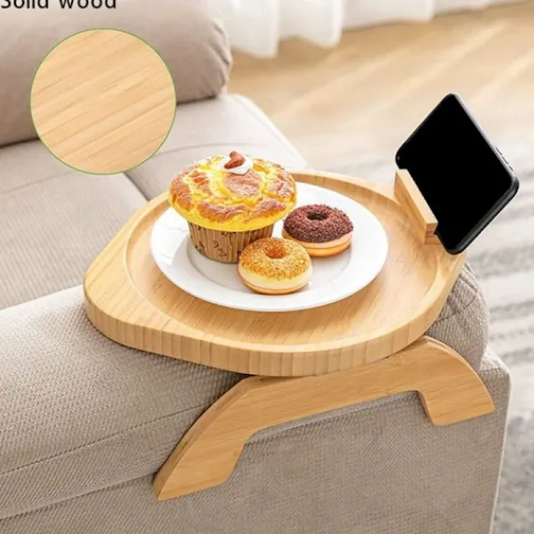 Småbord>Soffa Armstödsbord, 360° Rotera Soffa Armstödsbricka för Mat Rund