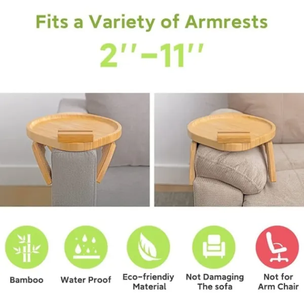 Småbord>Soffa Armstödsbord, 360° Rotera Soffa Armstödsbricka för Mat Rund