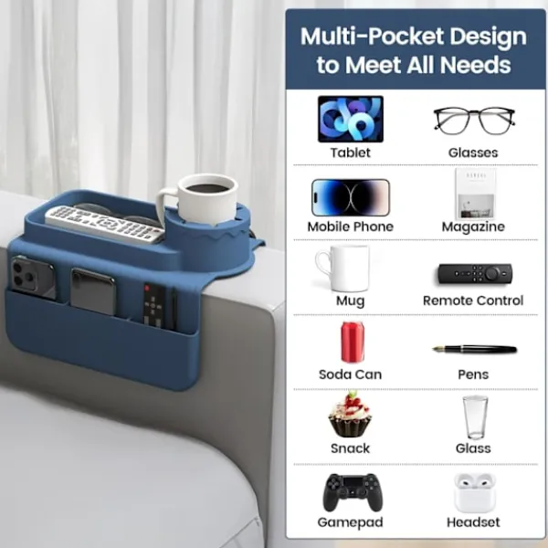 Soffor>Soffa mugghållare bricka, silikon soffa armstöd förvaringslåda med sidofickor för fjärrkontroll, mobiltelefon, surfplatta eller snacks