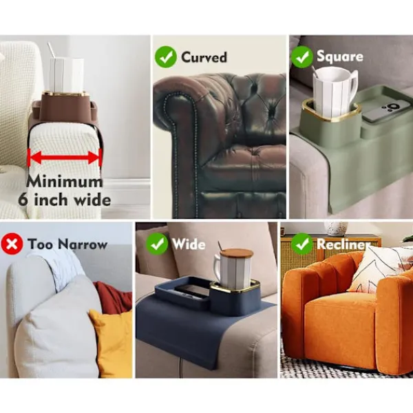 Soffbord>Soffa Mugghållare Bricka, Silikon Anti-Spill och Anti-Slip Soffa Dryckeshållare, Stark och Viktad Telefon/Fjärrkontroll/Snacks Soffa Mugghållare