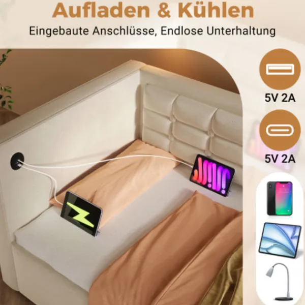 Soffor>Soffa säng 90x200 cm - klädd säng med förvaring & USB/Type-C - säng med träribbor - sammetsöverdrag - Utan madrass - platsbesparande & modern | Fyndiq
